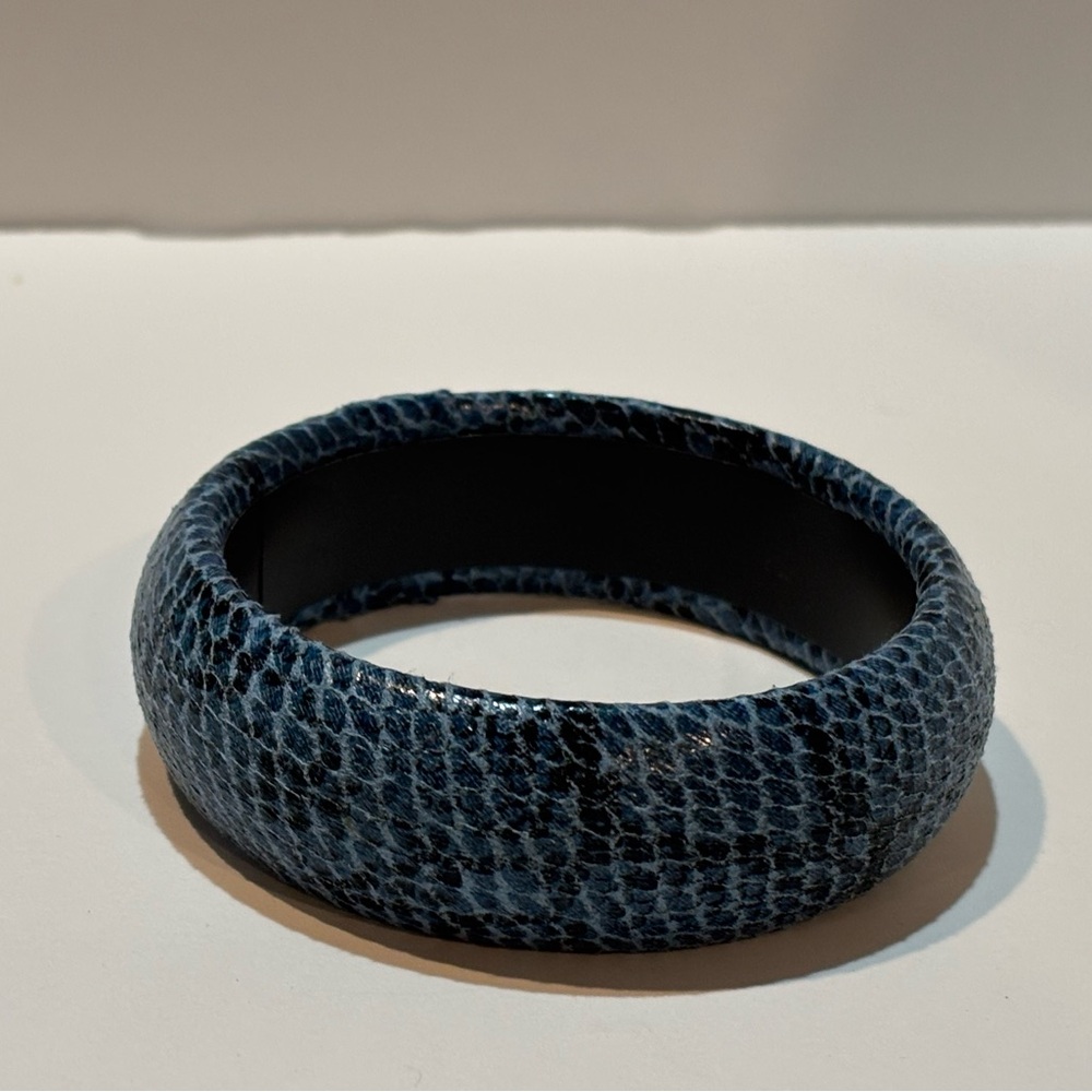 Blue Decoupage Bracelet With Black Inner Ribbon For Wrist Up to 8 1/2 inches